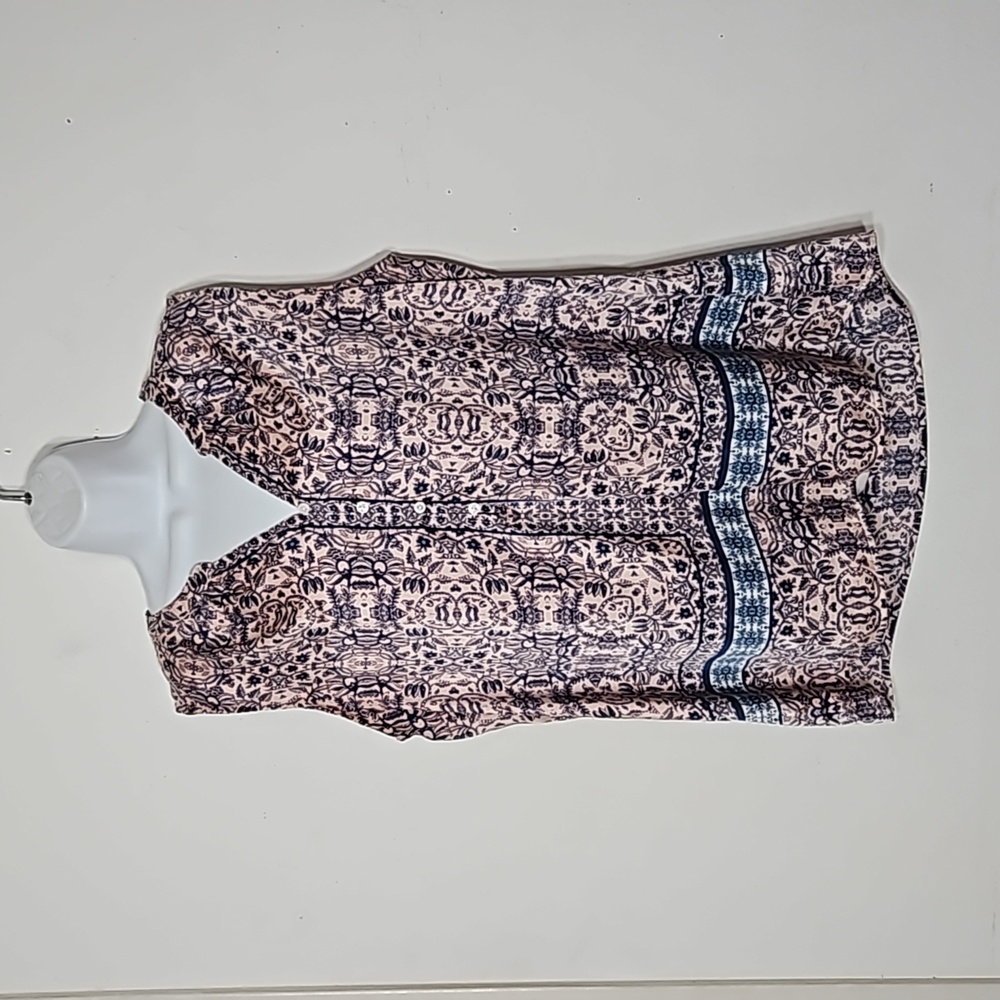 Liz claiborne dusty pink floral print sleeveless hi/lo V-neck shiny top XL